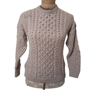 NWT Carraig doon Irish cable knit Fisherman Tan Merino Wool Sweater size